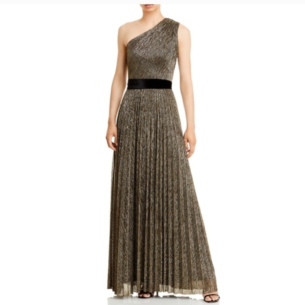 Aqua One-Shoulder Metallic Dress